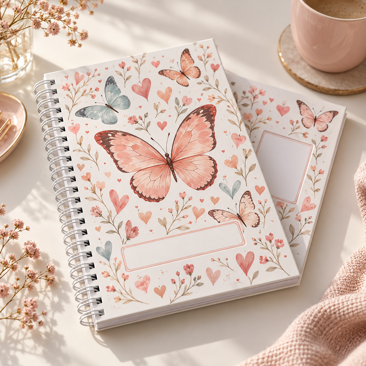 A personalized butterfly spiral journal